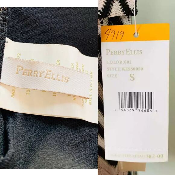 Perry Ellis Tankini Top S Black White Gray Taupe Chevron Removable Pads New - Picture 7 of 11